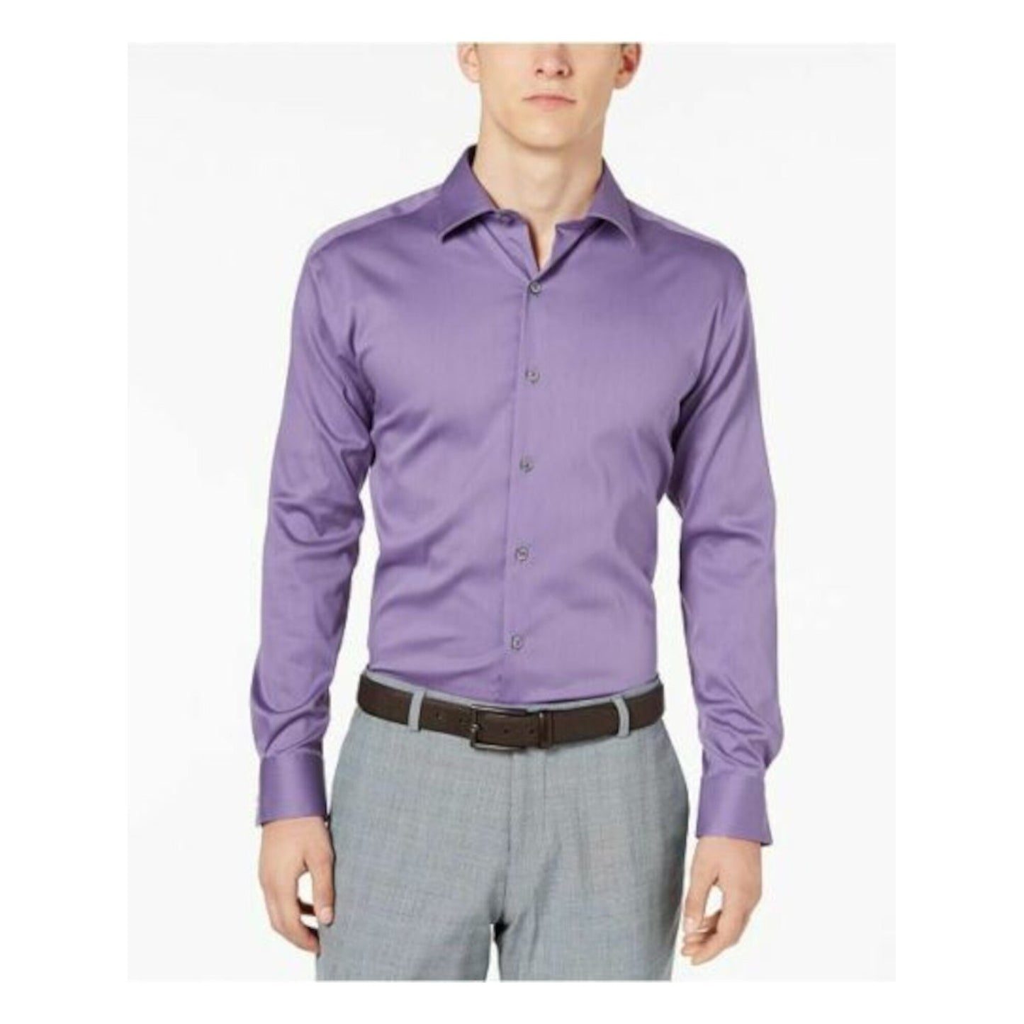 Alfani Men's Collared Cotton Dress Shirt Purple Size 18.5X36X37