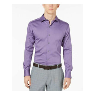 Alfani Men's Collared Cotton Dress Shirt Purple Size 18.5X36X37
