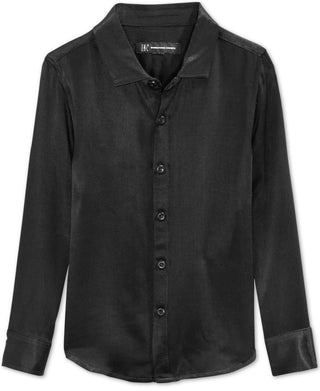 INC International Concepts Boy's Button Front Eddie Satin Dress Shirt Black Size Large