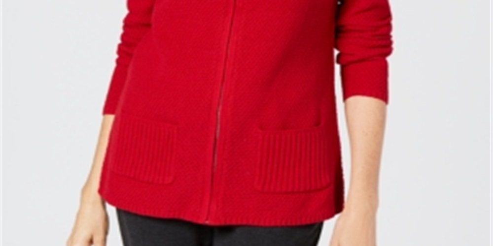 Karen Scott Women's Textu Zip Front Cardigan Red Size S