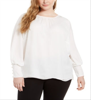 Calvin Klein Women's Plus Button Cuff Top White Size 1X
