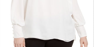 Calvin Klein Women's Plus Button Cuff Top White Size 1X