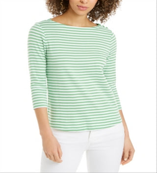 Charter Club Women's Supima Cotton Striped Top Green Size XX-Large