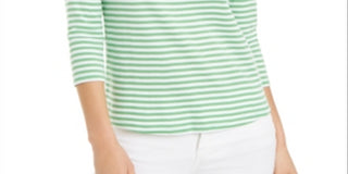 Charter Club Women's Supima Cotton Striped Top Green Size XX-Large