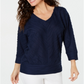 JM Collection Women's Textured Dolman Sleeve Top Blue Size Medium