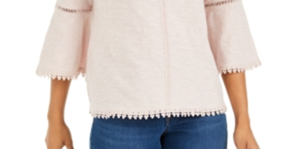 Style & Co Women's Crochet Trim Bell Sleeve Top Brown Size Small