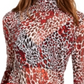 Bar III Women's Mockneck Animal Print Top -Red Size XXS