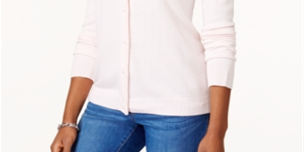 Karen Scott Women's Bead Button Cardigan Pink Size X-Small