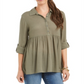 Style & Co Women's Roll Sleeve Oversized Shirt Green Size Medium