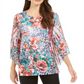 JM Collection Women's Printed Rhinestone Embellished Top Red Size XS