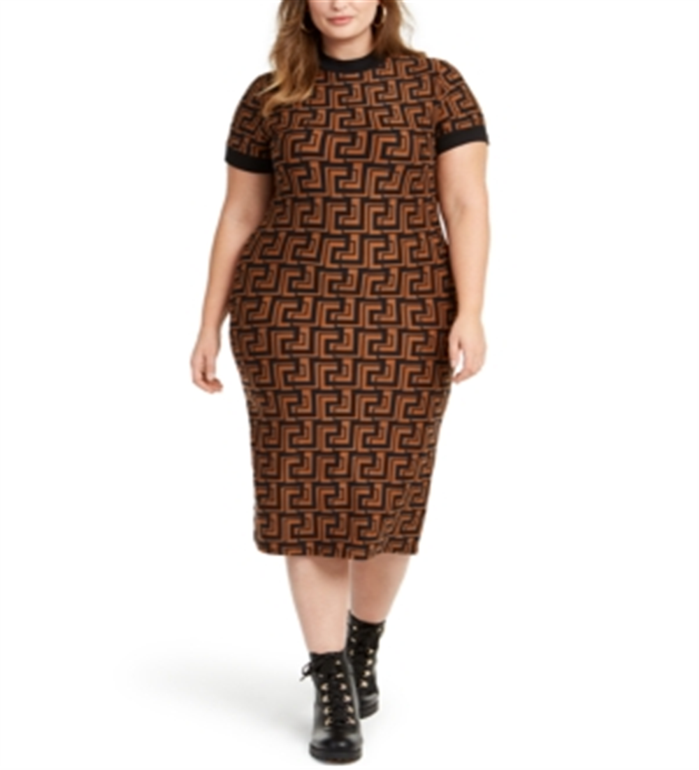 Planet Gold Junior's Geo Print Dress Brown Size 2X