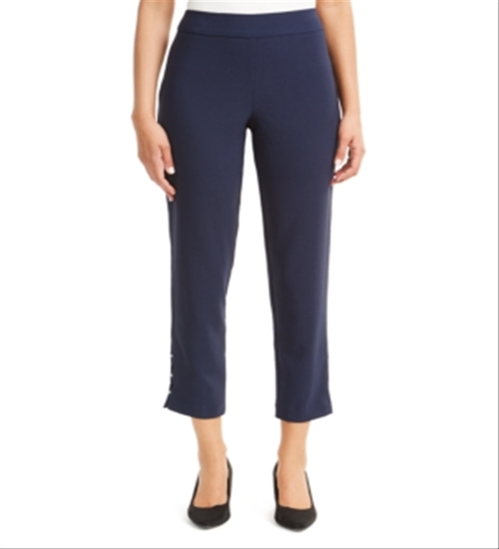 JM Collection Women's Embellished Hem Ankle Pants Blue Size Small