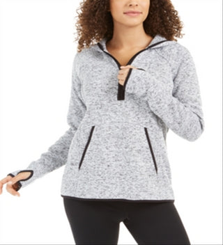 Ideology Women's Quarter Zip Hoodie Sweater Gray Size -S