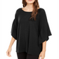 Alfani Women's Ribbed Boat Neck Poncho Black Size X-Large
