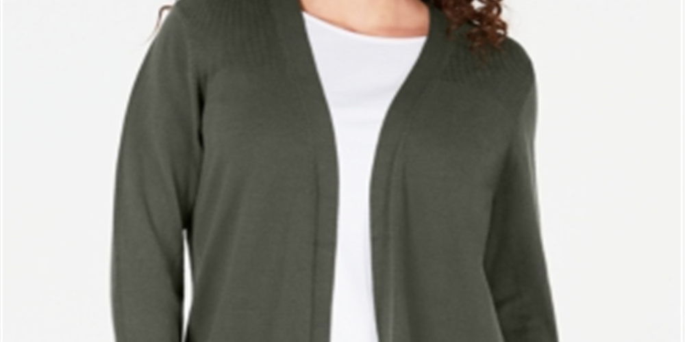 Karen Scott Women's Open Front Button Cuffed Cardigan Green Size -XL