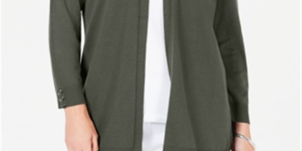 Karen Scott Women's Open Front Button Cuffed Cardigan Green Size -XL