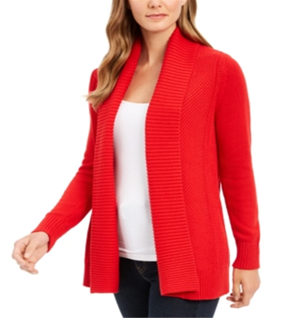 Charter Club Women's Shawl Collar Open Front Cardigan Red Size X-Large