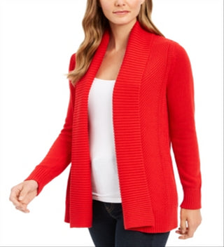 Charter Club Women's Shawl Collar Open Front Cardigan Red Size X-Large