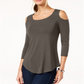 JM Collection Women's Cold Shoulder Top Brown size M