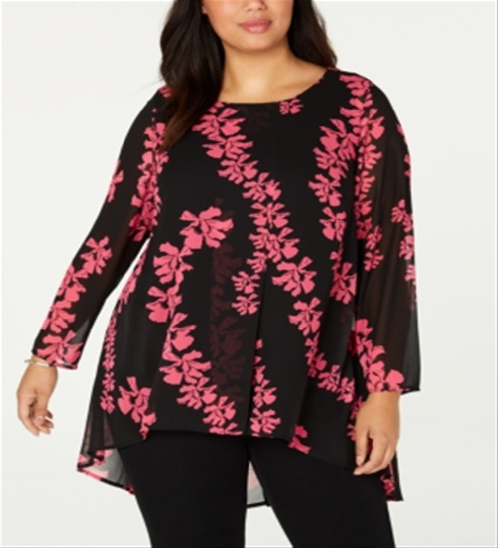 Alfani Women's Plus Floral High Low Tunic Top Black Size 4X