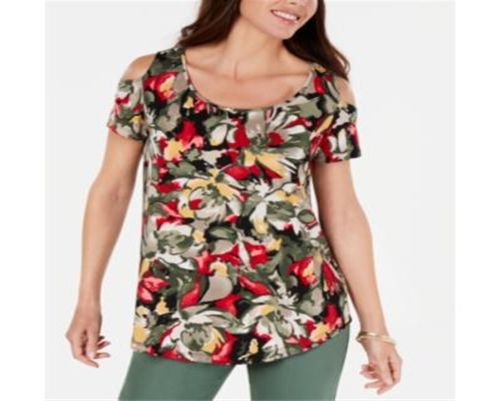 JM Collection Women's Printed Top Green Size PP