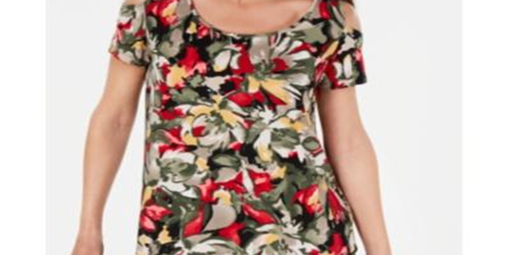 JM Collection Women's Printed Top Green Size PP