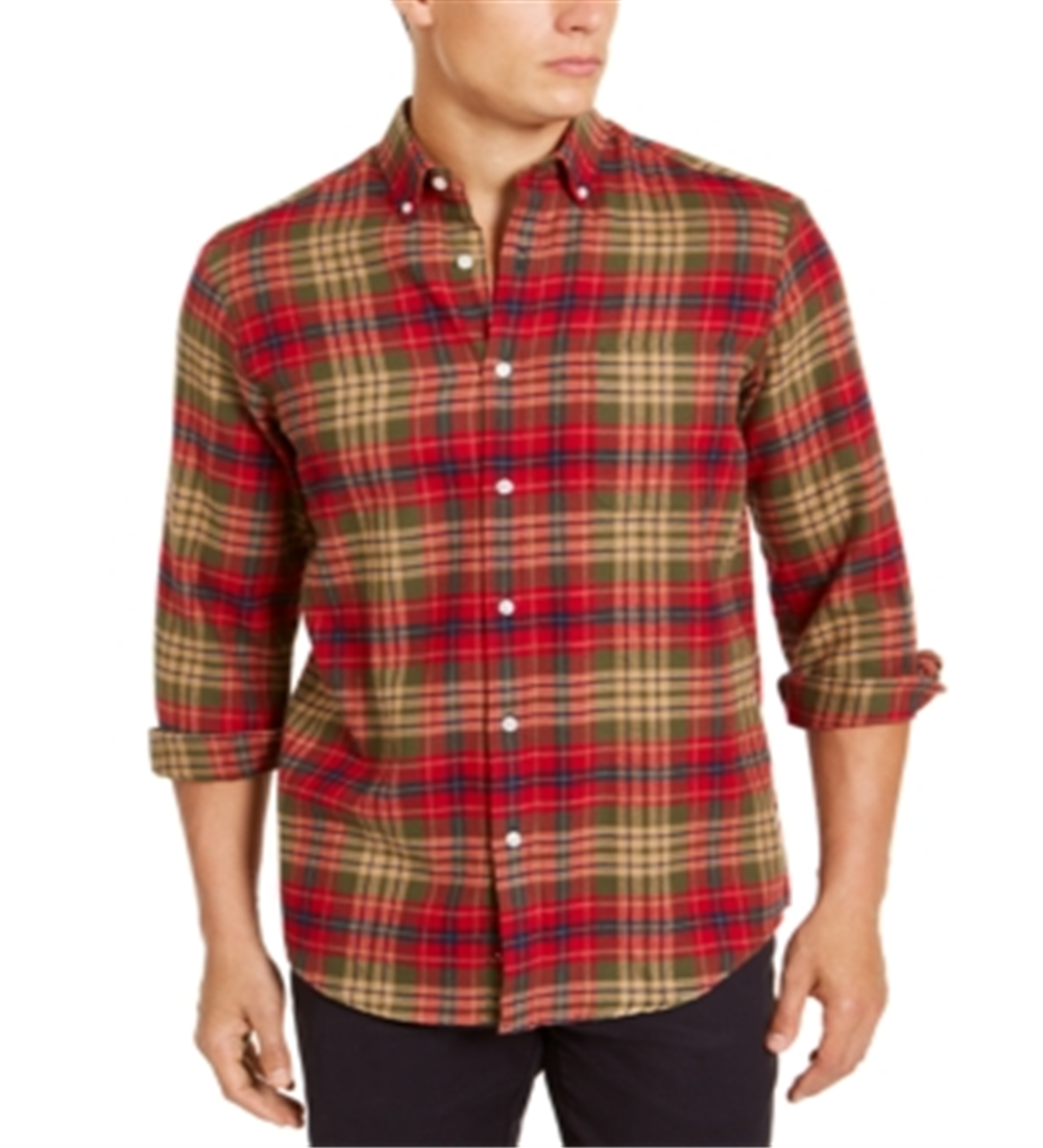 Club Room Men's Plaid Classic Fit Button Down Flannel Casual Shirt Green Size Small
