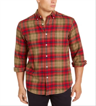 Club Room Men's Plaid Classic Fit Button Down Flannel Casual Shirt Green Size Small