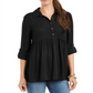 Style & Co Women's Roll Sleeve Oversized Shirt Black Size XL