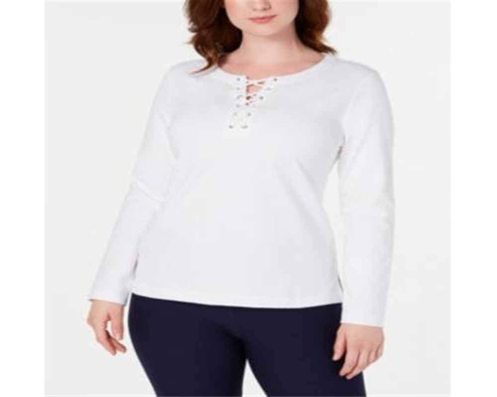 Karen Scott Women's Sport Lace up Sweatshirt Gray Size 2XL