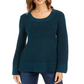 Style & Co Women's Textu Knitted Printed Long Sleeve Scoop Neck T-Shirt Sweater Green Size Petite S