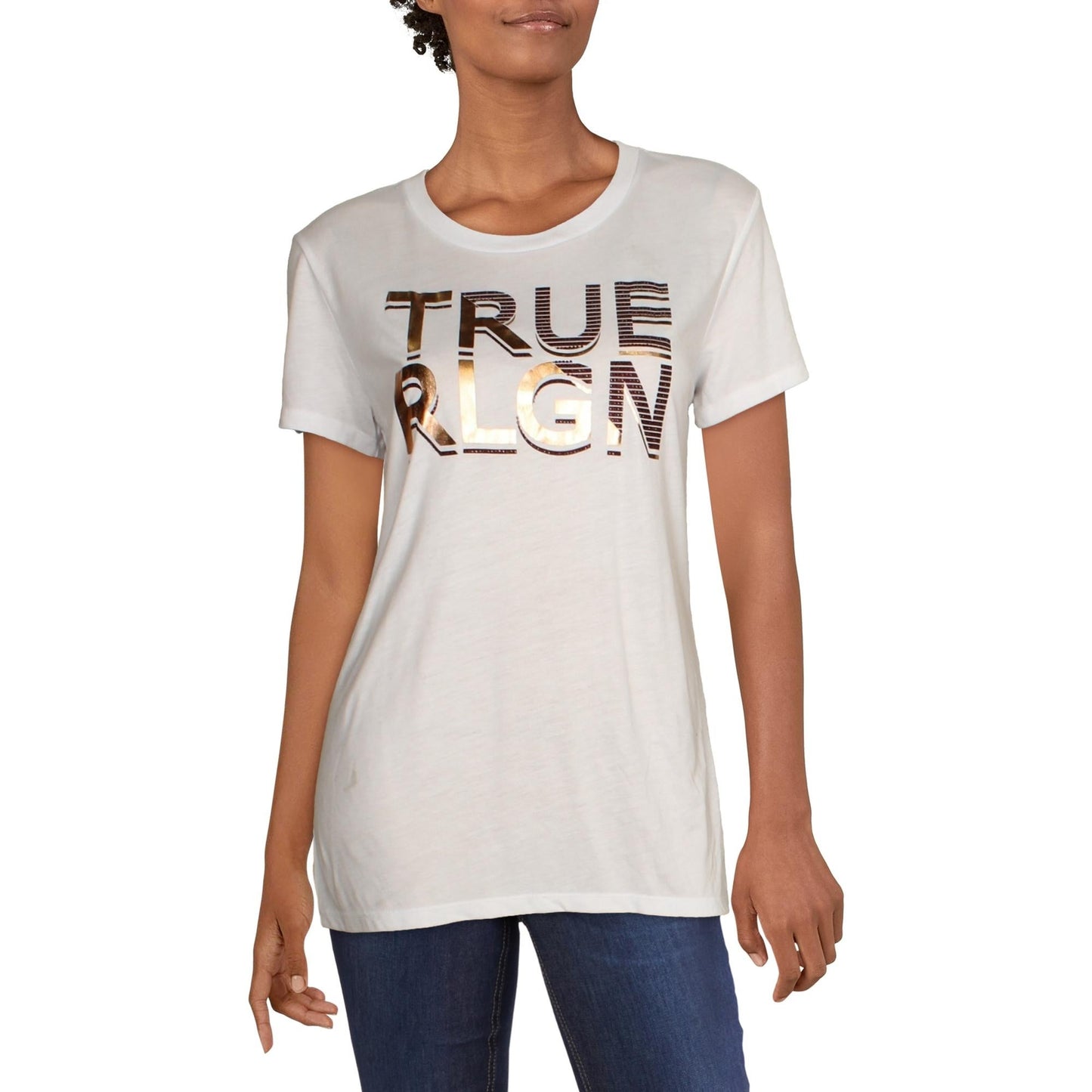True Religion Women's Embellished Graphic Logo T-Shirt White Size L