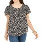 Style & Co Women's Smocked Split Neck Top Clothing Black Size M