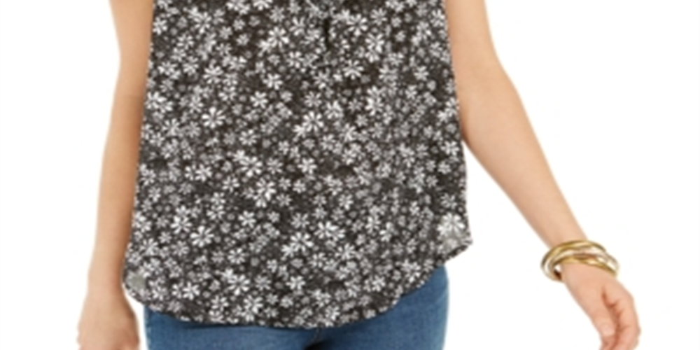 Style & Co Women's Smocked Split Neck Top Clothing Black Size M