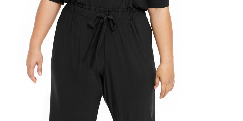 NY Collection Women's Plus Stretch Puff Sleeves Jumpsuit Black Size 2X