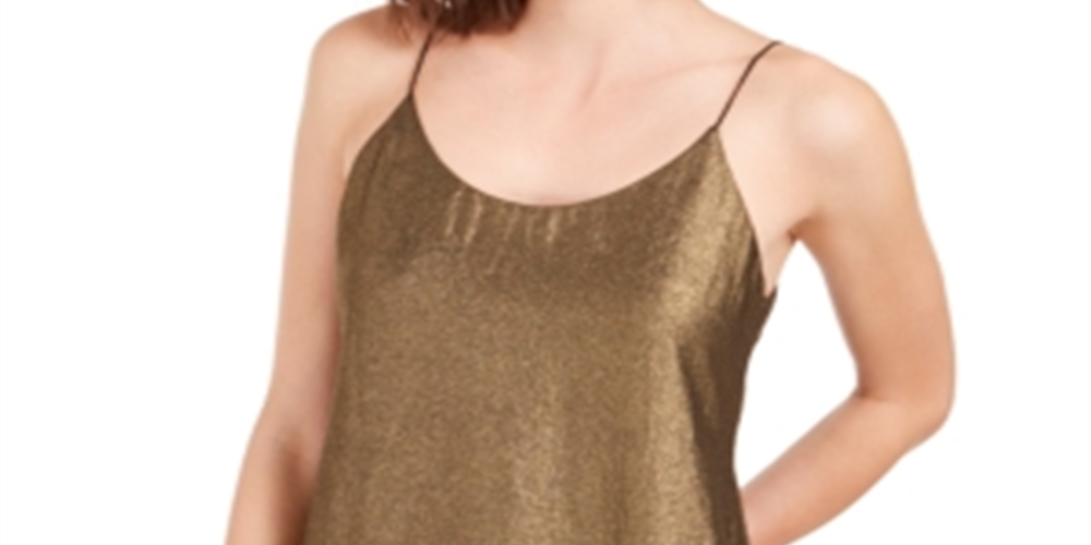 Bar III Women's Chiffon Metallic Foil Top Yellow Size XX-Small