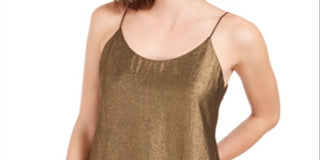 Bar III Women's Chiffon Metallic Foil Top Yellow Size XX-Small