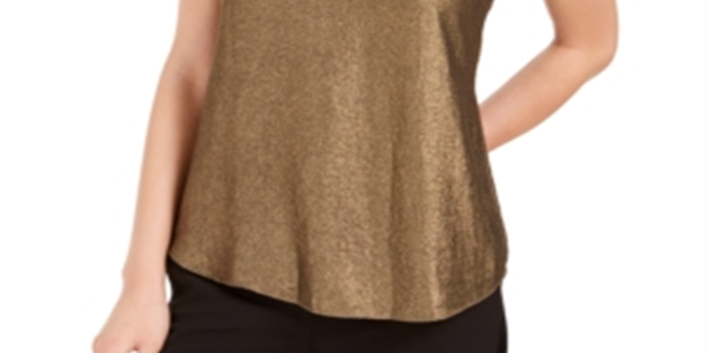 Bar III Women's Chiffon Metallic Foil Top Yellow Size XX-Small
