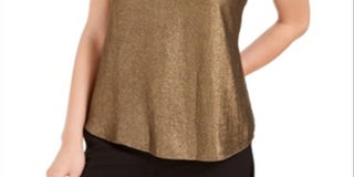Bar III Women's Chiffon Metallic Foil Top Yellow Size XX-Small