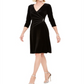 Connected Apparel Women's Embellished 3/4 Sleeve V Neck Knee Length Sheath Evening Dress Black Size 10
