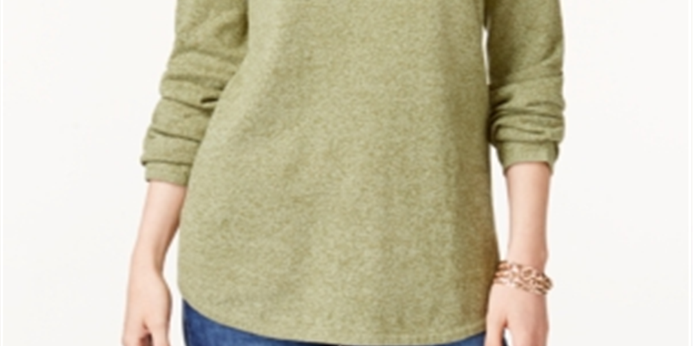 Karen Scott Women's Cotton Marled Curved Hem Top Green Size XX-Large