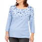 Karen Scott Women's Falling Hearts Embellished Striped Top Blue Size Small
