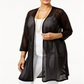 Alfani Women's Plus Illusion-Stripe Cardigan Black Size 0X