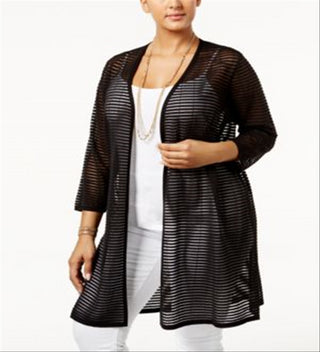Alfani Women's Plus Illusion-Stripe Cardigan Black Size 0X