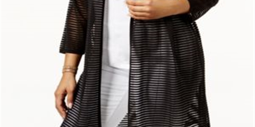 Alfani Women's Plus Illusion-Stripe Cardigan Black Size 0X