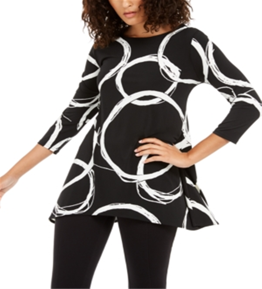 Alfani Women's Printed High Low Tunic Black Size Medium