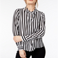 INC International Concepts Women's Striped Button Down Shirt Black Size X-Large
