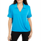 Alfani Women's Collared Knit Top Wild Turqoise Blue Size Petite X-Small