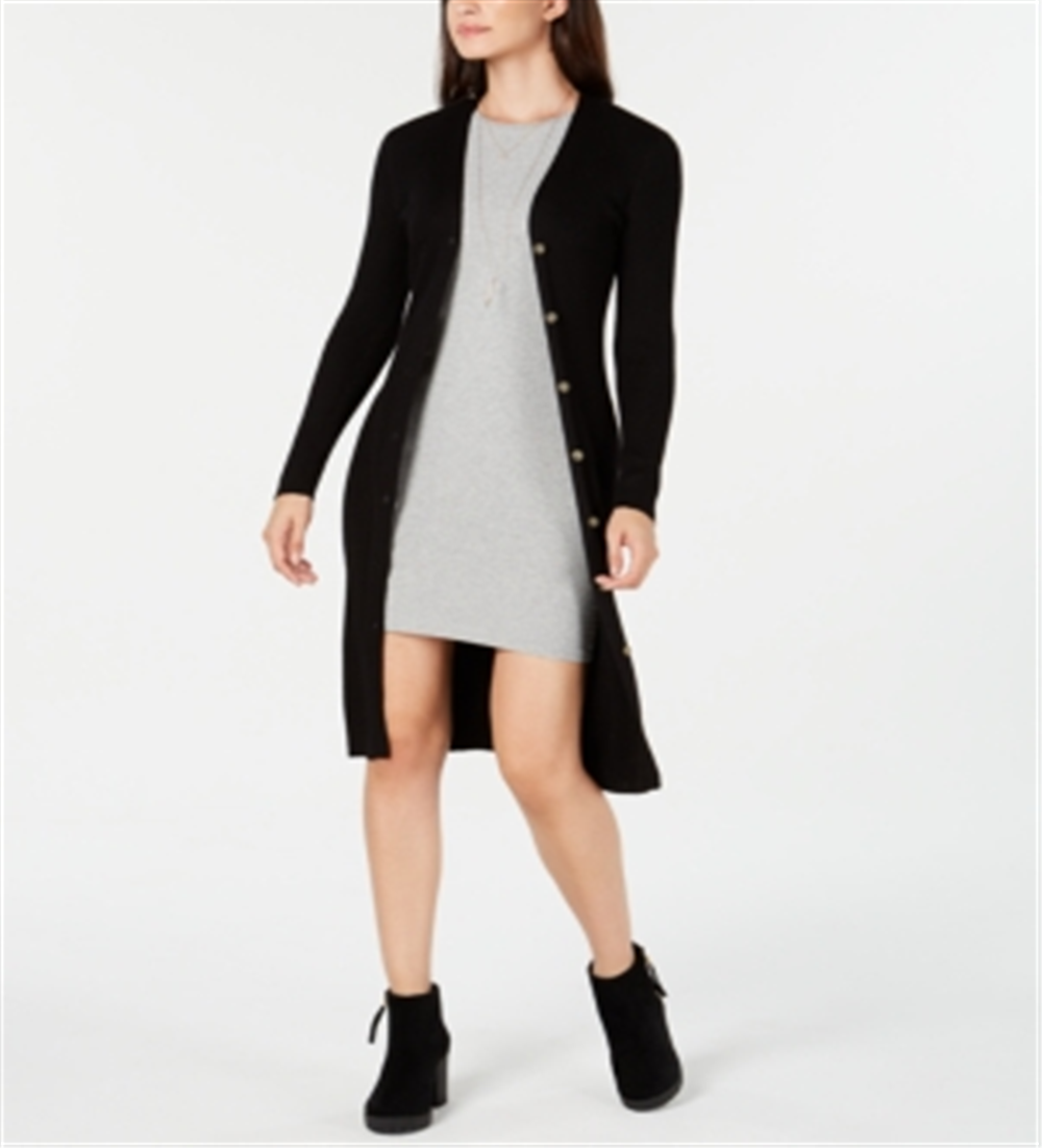 Knit & Loom Women's Ribbed Duster Cardigan Black Size Large