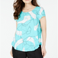 Alfani Women's New Linear Abstract Printed Round Hem T-Shirt Blue Size Medium